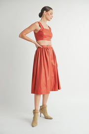 Faux Leather Crop Top & A-Line Skirt Set I ABND0663 I SHIP:TBD