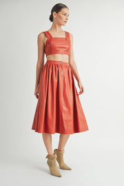 Faux Leather Crop Top & A-Line Skirt Set I ABND0663 I SHIP:TBD