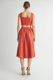 Faux Leather Crop Top & A-Line Skirt Set I ABND0663 I SHIP:TBD