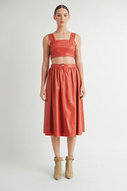 Faux Leather Crop Top & A-Line Skirt Set I ABND0663 I SHIP:TBD