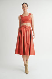 Faux Leather Crop Top & A-Line Skirt Set I ABND0663 I SHIP:TBD