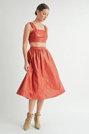 Faux Leather Crop Top & A-Line Skirt Set I ABND0663 I SHIP:TBD
