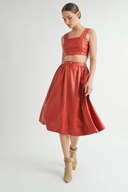 Faux Leather Crop Top & A-Line Skirt Set I ABND0663 I SHIP:TBD