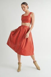 Faux Leather Crop Top & A-Line Skirt Set I ABND0663 I SHIP:TBD