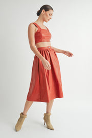Faux Leather Crop Top & A-Line Skirt Set I ABND0663 I SHIP:TBD