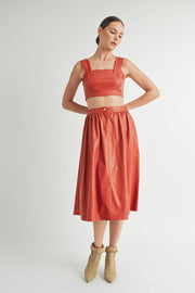Faux Leather Crop Top & A-Line Skirt Set I ABND0663 I SHIP:TBD
