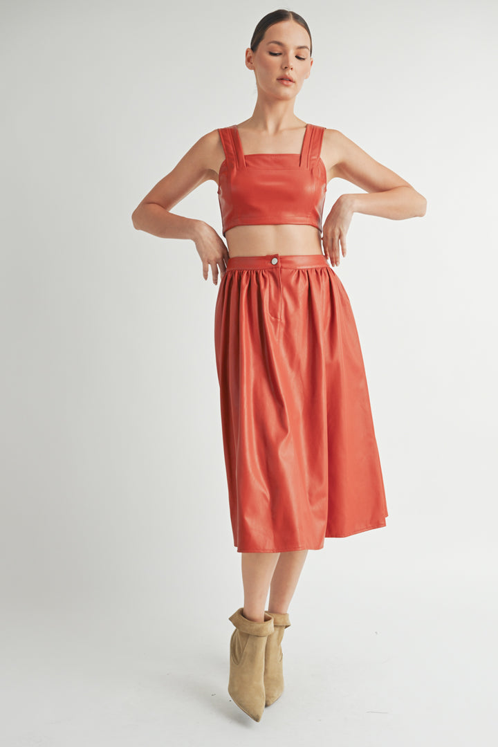Faux Leather Crop Top & A-Line Skirt Set I ABND0663 I SHIP:TBD