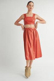 Faux Leather Crop Top & A-Line Skirt Set I ABND0663 I SHIP:TBD