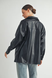 Trendy women's fashion | Faux Leather Oversize long sleeve button closure black Jacket.
