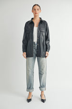 Load image into Gallery viewer, trendy women&#39;s fashion | Faux Leather Oversize long sleeve button closure Jacket
