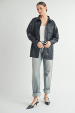 Load image into Gallery viewer, trendy women&#39;s fashion | Faux Leather Oversize long sleeve button closure Jacket
