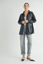 Load image into Gallery viewer, trendy women&#39;s fashion | Faux Leather Oversize long sleeve button closure Jacket
