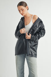 Trendy women's fashion | Faux Leather Oversize long sleeve button closure black Jacket.