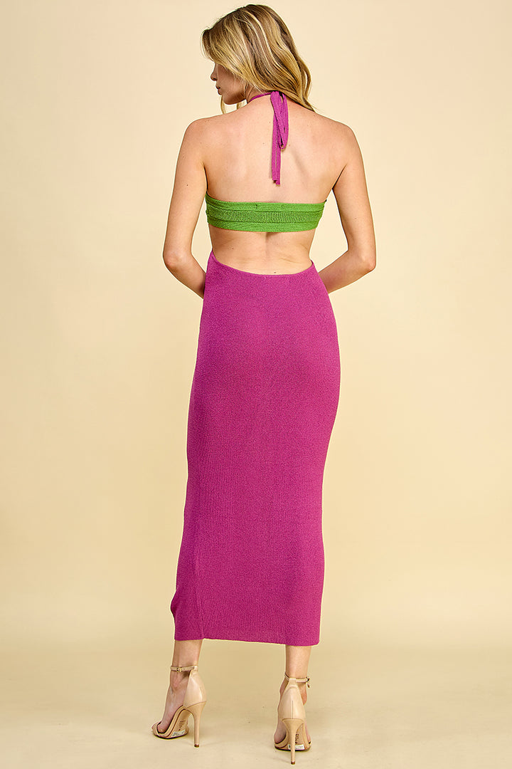 backless halter sweater dress WinWin Open Back Halter Sweater Dress (S-L)