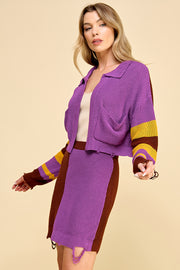 Color Block Knit Cardigan & Skirt Set I ABNS0657