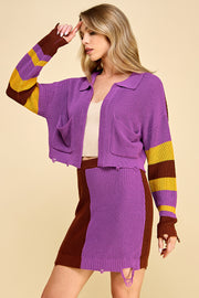 Color Block Knit Cardigan & Skirt Set I ABNS0657