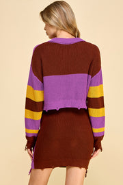 Color Block Knit Cardigan & Skirt Set I ABNS0657