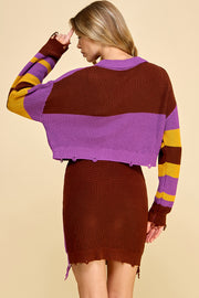 Color Block Knit Cardigan & Skirt Set I ABNS0657