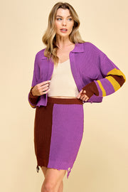 Color Block Knit Cardigan & Skirt Set I ABNS0657
