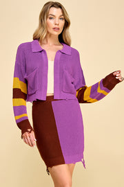 Color Block Knit Cardigan & Skirt Set I ABNS0657