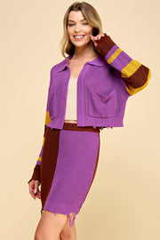 Color Block Knit Cardigan & Skirt Set I ABNS0657