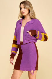 Color Block Knit Cardigan & Skirt Set I ABNS0657