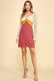 Color Block Long Sleeve Mini Dress I ABNS0658 I SHIP 09/25/24