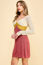 Color Block Long Sleeve Mini Dress I ABNS0658 I SHIP 09/25/24