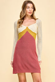 Color Block Long Sleeve Mini Dress I ABNS0658 I SHIP 09/25/24