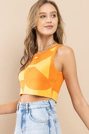 Abstract Cropped Knit Top / S#ABNS0659