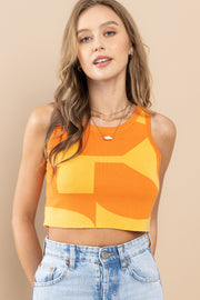 Abstract Cropped Knit Top / S#ABNS0659