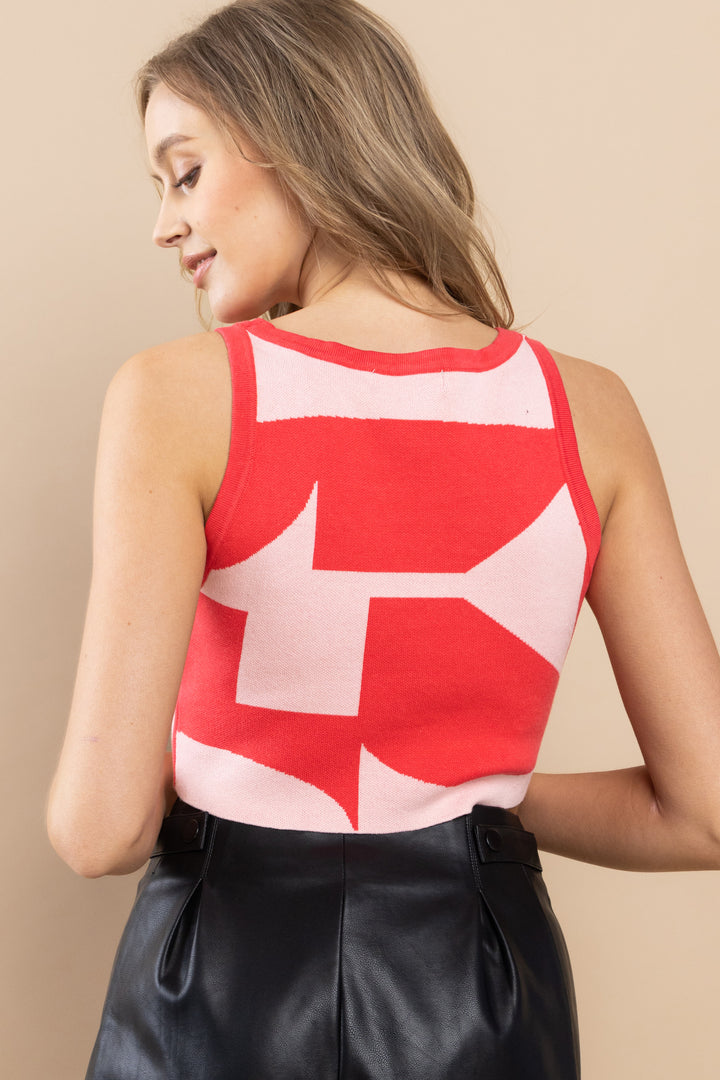 Abstract Cropped Knit Top / S#ABNS0659
