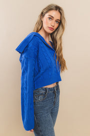 Cable Knit Collared Crop Sweatshirt I ABNS0677 I SHIP 10/03/24