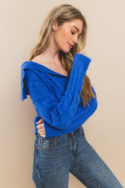 Cable Knit Collared Crop Sweatshirt I ABNS0677 I SHIP 10/03/24