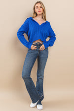 Load image into Gallery viewer, Cable Knit Collared Crop Sweatshirt I ABNS0677 I SHIP 10/03/24
