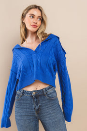 Cable Knit Collared Crop Sweatshirt I ABNS0677 I SHIP 10/03/24