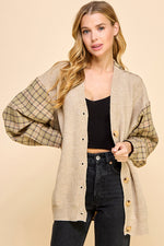 Load image into Gallery viewer, Ribbed Knit/Checked Cardigan / S#ABVS0326

