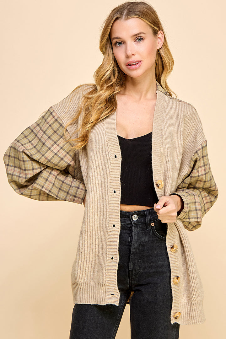 Ribbed Knit/Checked Cardigan / S#ABVS0326