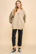 Load image into Gallery viewer, Ribbed Knit/Checked Cardigan / S#ABVS0326
