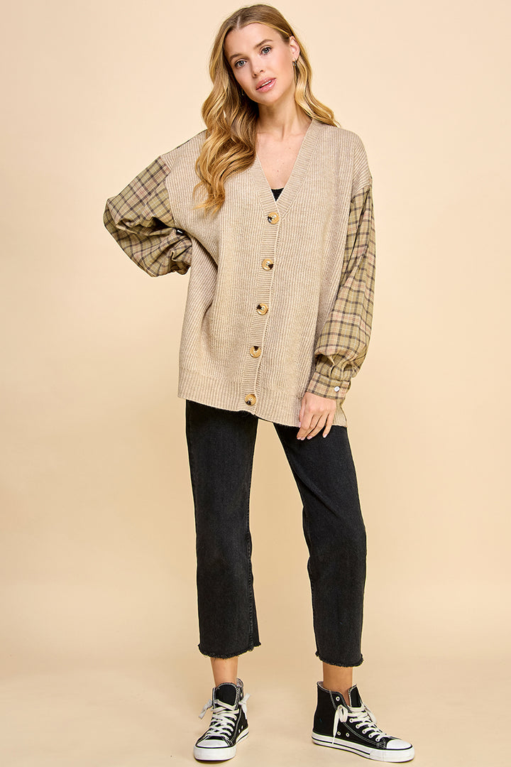 Ribbed Knit/Checked Cardigan / S#ABVS0326