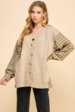 Load image into Gallery viewer, Ribbed Knit/Checked Cardigan / S#ABVS0326
