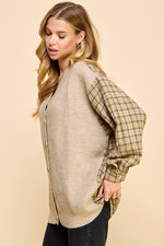 Load image into Gallery viewer, Ribbed Knit/Checked Cardigan / S#ABVS0326
