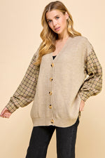 Load image into Gallery viewer, Ribbed Knit/Checked Cardigan / S#ABVS0326

