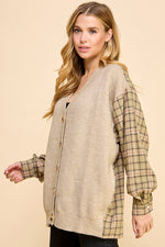Load image into Gallery viewer, Ribbed Knit/Checked Cardigan / S#ABVS0326
