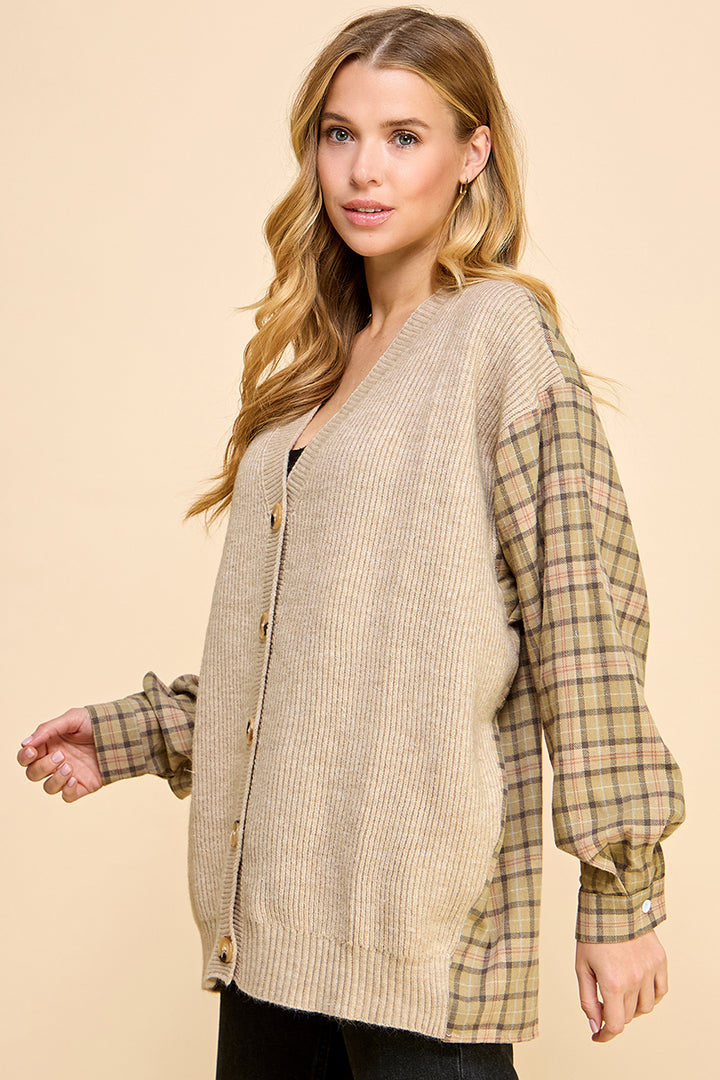 Ribbed Knit/Checked Cardigan / S#ABVS0326