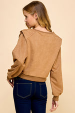 Load image into Gallery viewer, Suede Padded Shoulder Long Sleeves Top / S#ABVT0311
