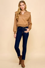 Load image into Gallery viewer, Suede Padded Shoulder Long Sleeves Top / S#ABVT0311

