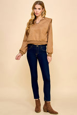 Load image into Gallery viewer, Suede Padded Shoulder Long Sleeves Top / S#ABVT0311
