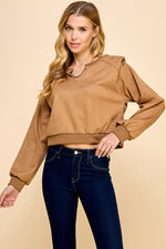 Load image into Gallery viewer, Suede Padded Shoulder Long Sleeves Top / S#ABVT0311
