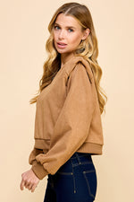 Load image into Gallery viewer, Suede Padded Shoulder Long Sleeves Top / S#ABVT0311
